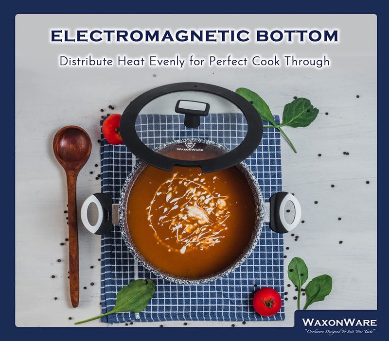 WaxonWare 5.25 Quart Ceramic Nonstick Stock Pot with Lid - Cooking Pot, Non Toxic PFOA Free, Soup With Lid, Induction Compatible Large Pot for Cooking - Stonetec Series - Image 4